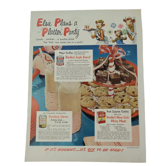 1950 - Borden - Elsie the Cow Plans a Platter Party -Original Retro Vtg PRINT AD - Picture 9 of 9
